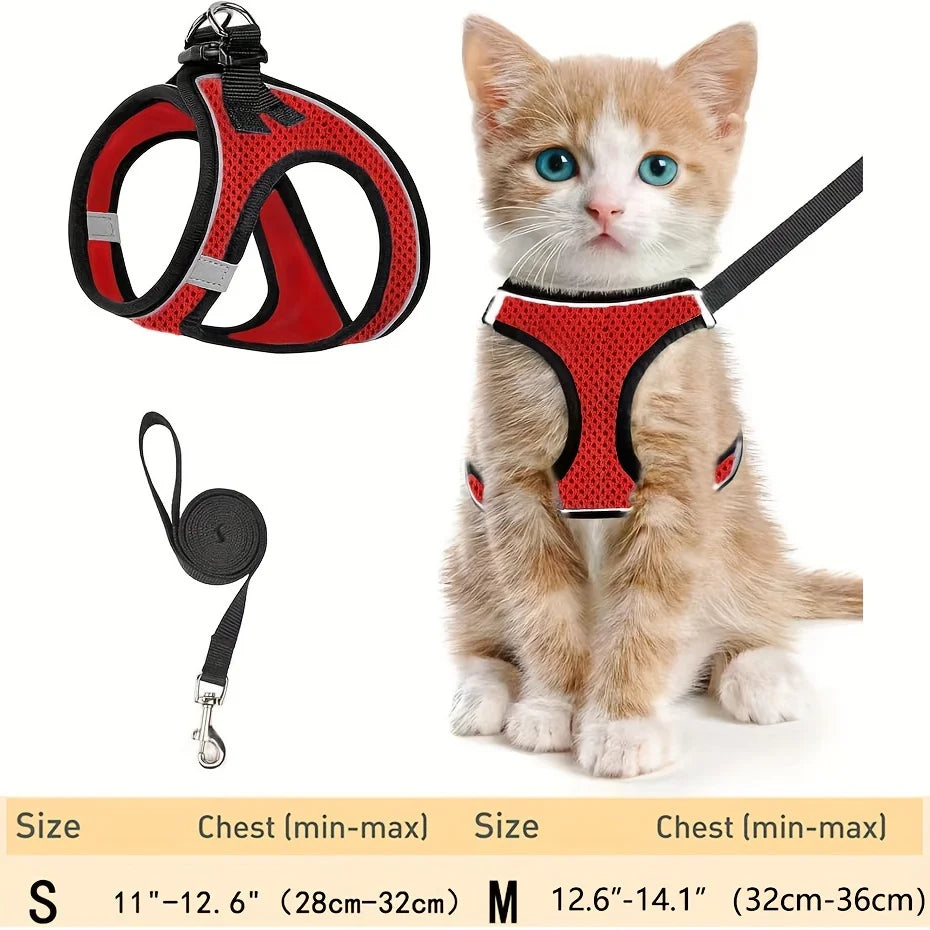 Harnais Anti-Fugue pour Chat – Gilet Mesh Réfléchissant avec Laisse pour Balades en Sécurité