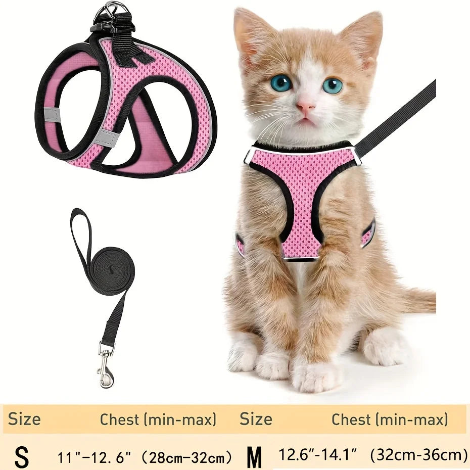 Harnais Anti-Fugue pour Chat – Gilet Mesh Réfléchissant avec Laisse pour Balades en Sécurité