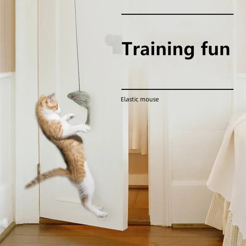 Jouet Souris Interactif pour Chat – Canne à Pêche Suspendue à la Porte Rétractable