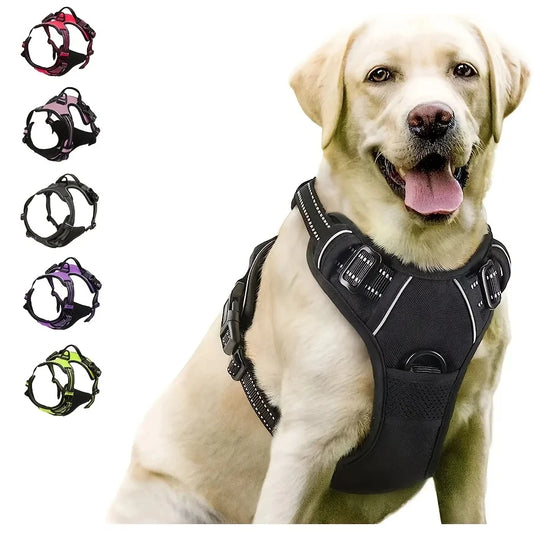 Harnais Anti-Traction pour Chien – Réfléchissant, Ajustable, Clip Frontal