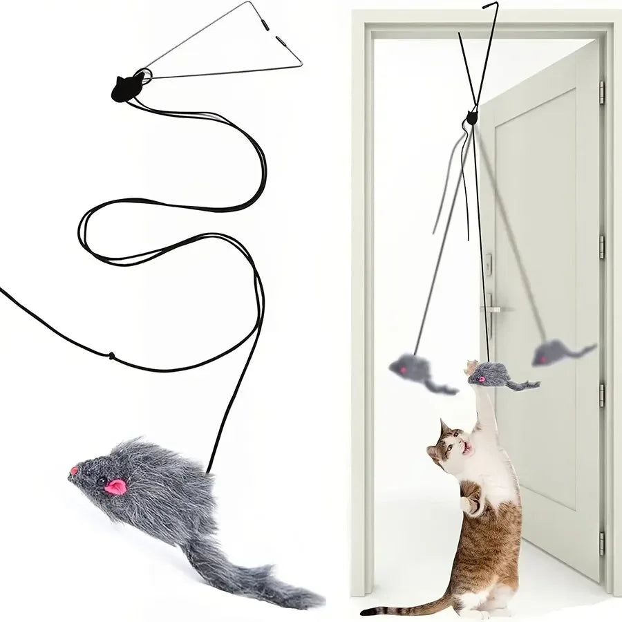 Jouet Souris Interactif pour Chat – Canne à Pêche Suspendue à la Porte Rétractable