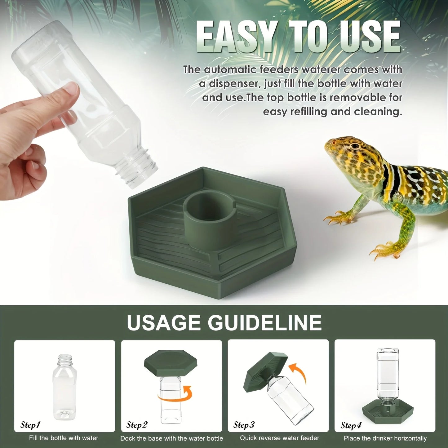 Abreuvoir Automatique pour Reptiles – Mangeoire pour Lézard, Gecko, Chaméléon, Grenouille, Serpent, Tortue
