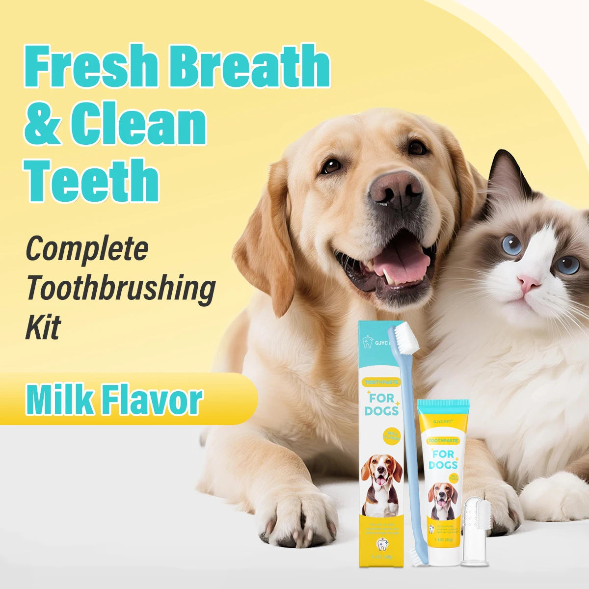 Kit Dentaire pour Chien & Chat – Dentifrice Lait + Brosse à Dents Hygiène Bucco-Dentaire