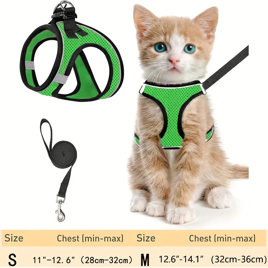 Harnais Anti-Fugue pour Chat – Gilet Mesh Réfléchissant avec Laisse pour Balades en Sécurité