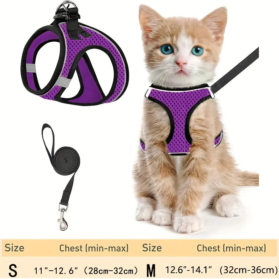 Harnais Anti-Fugue pour Chat – Gilet Mesh Réfléchissant avec Laisse pour Balades en Sécurité