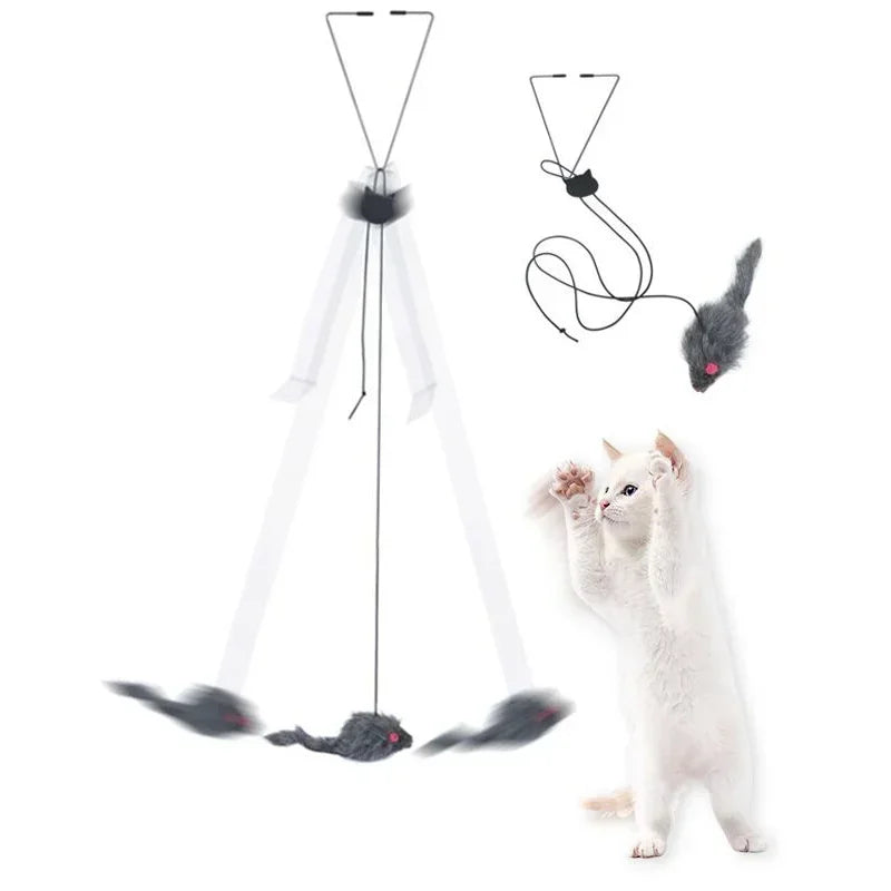 Jouet Souris Interactif pour Chat – Canne à Pêche Suspendue à la Porte Rétractable