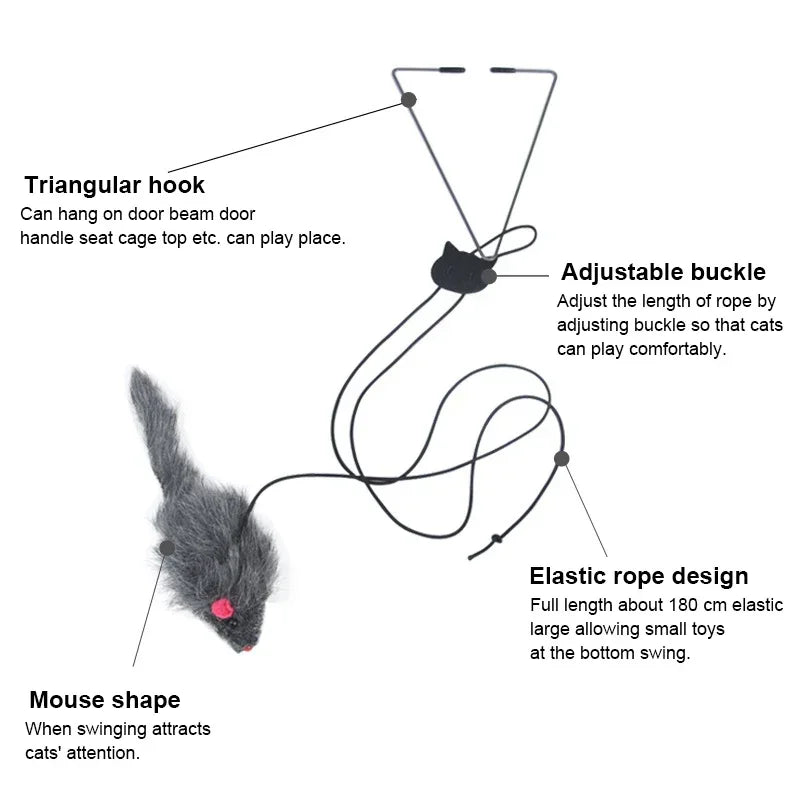 Jouet Souris Interactif pour Chat – Canne à Pêche Suspendue à la Porte Rétractable
