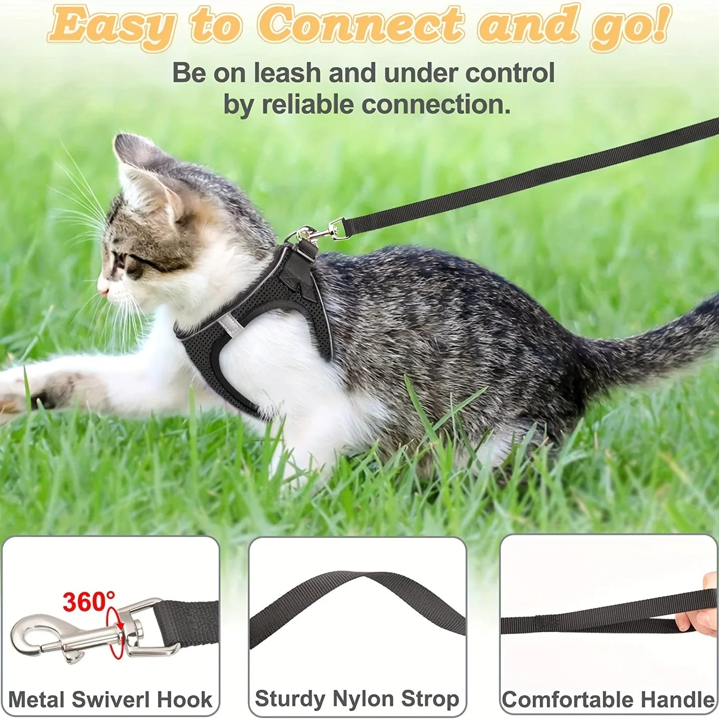 Harnais Anti-Fugue pour Chat – Gilet Mesh Réfléchissant avec Laisse pour Balades en Sécurité