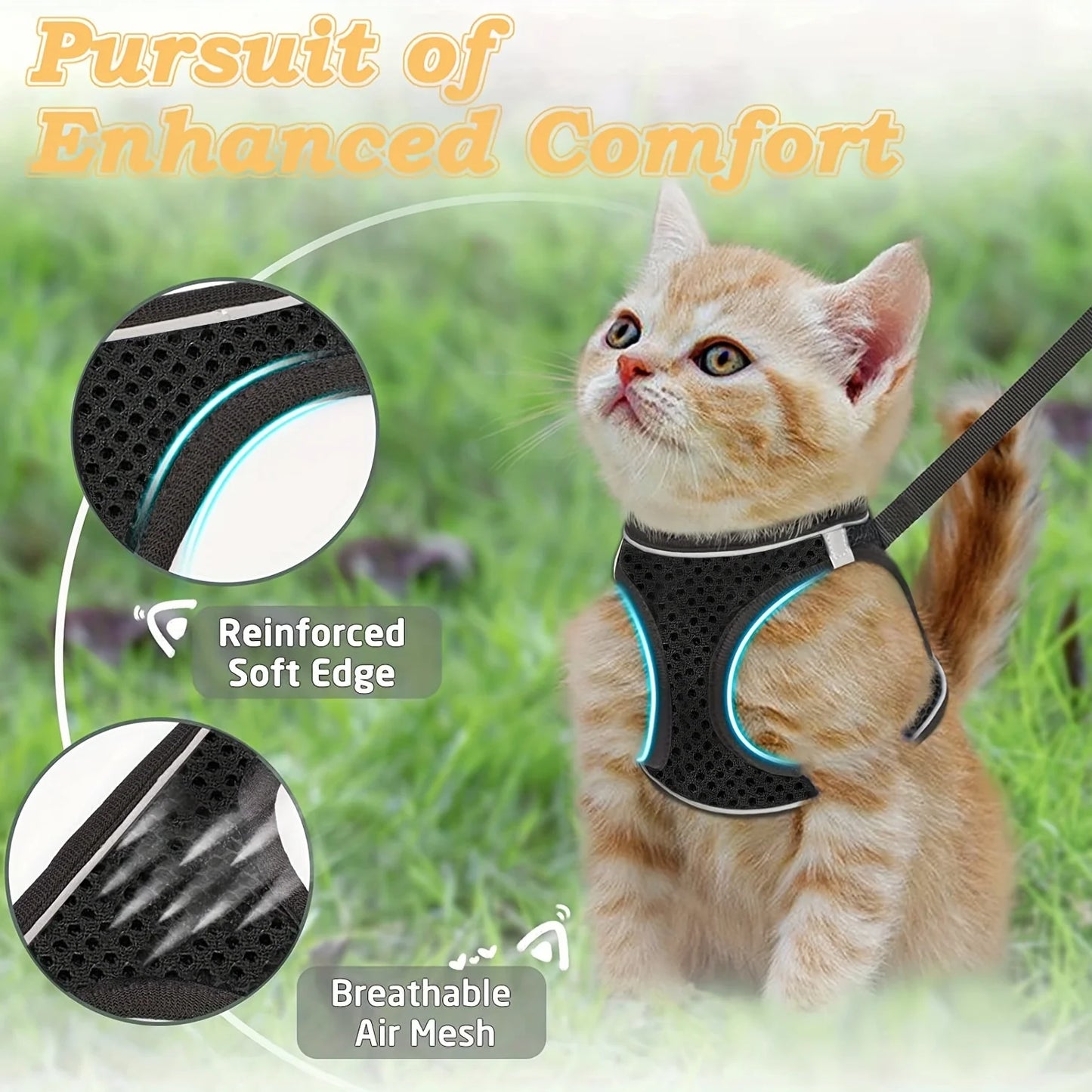 Harnais Anti-Fugue pour Chat – Gilet Mesh Réfléchissant avec Laisse pour Balades en Sécurité