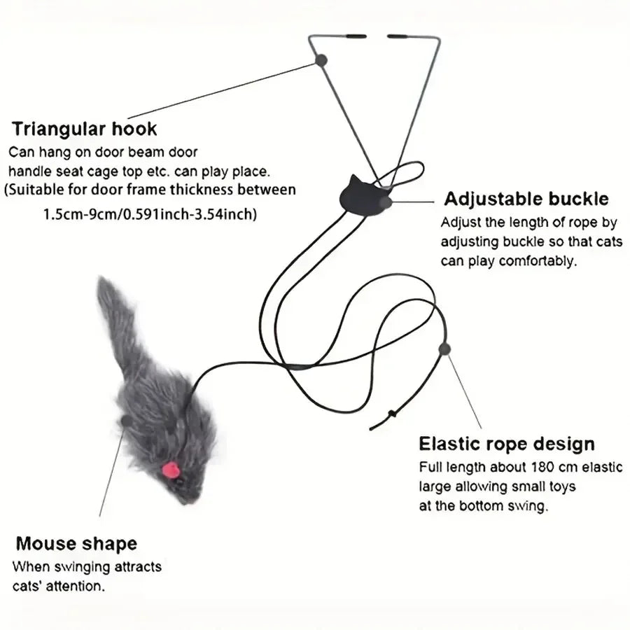 Jouet Souris Interactif pour Chat – Canne à Pêche Suspendue à la Porte Rétractable