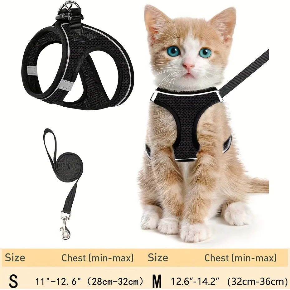 Harnais Anti-Fugue pour Chat – Gilet Mesh Réfléchissant avec Laisse pour Balades en Sécurité
