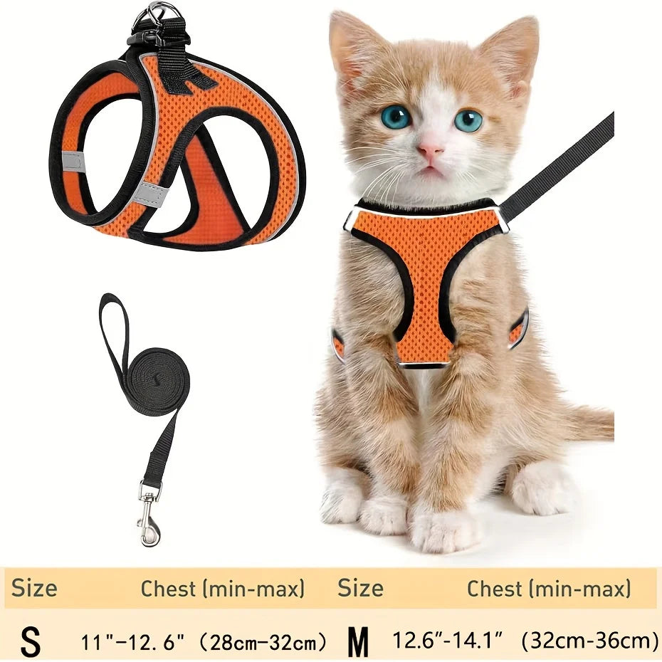 Harnais Anti-Fugue pour Chat – Gilet Mesh Réfléchissant avec Laisse pour Balades en Sécurité