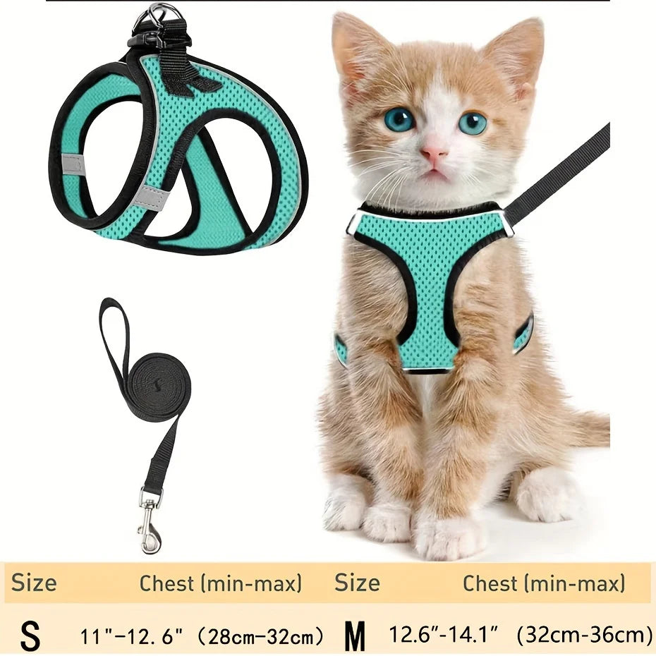 Harnais Anti-Fugue pour Chat – Gilet Mesh Réfléchissant avec Laisse pour Balades en Sécurité