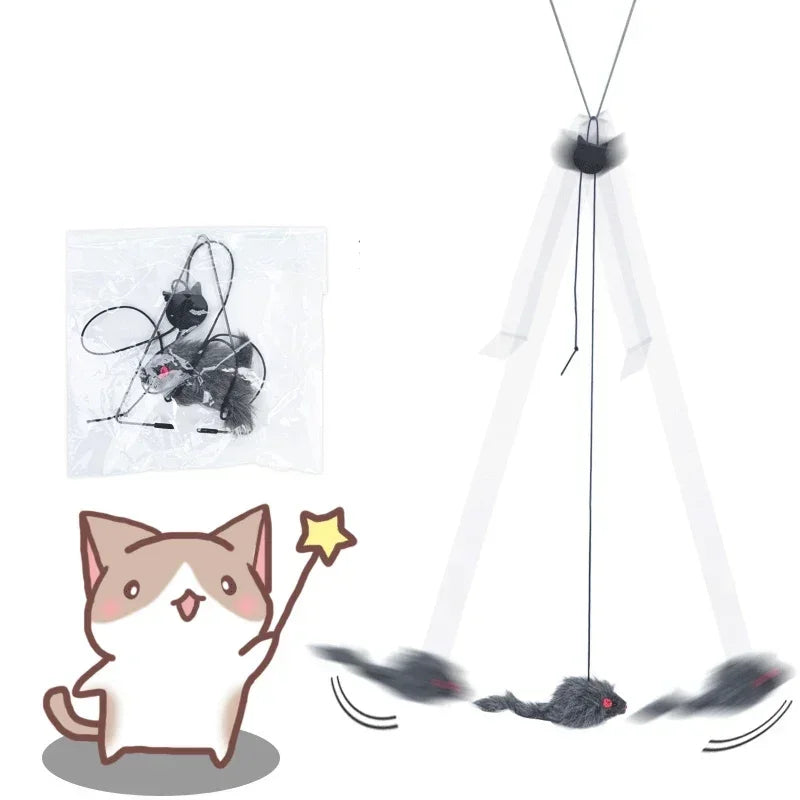 Jouet Souris Interactif pour Chat – Canne à Pêche Suspendue à la Porte Rétractable