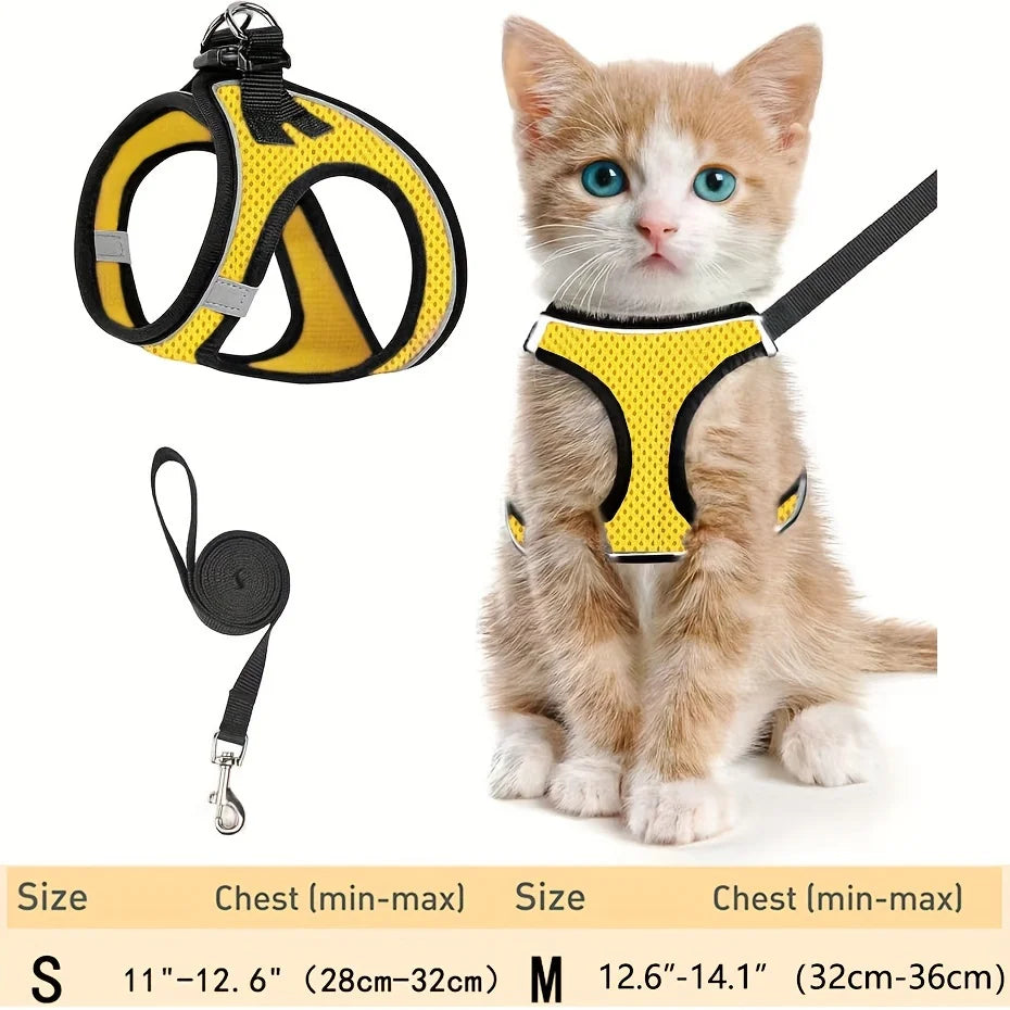 Harnais Anti-Fugue pour Chat – Gilet Mesh Réfléchissant avec Laisse pour Balades en Sécurité
