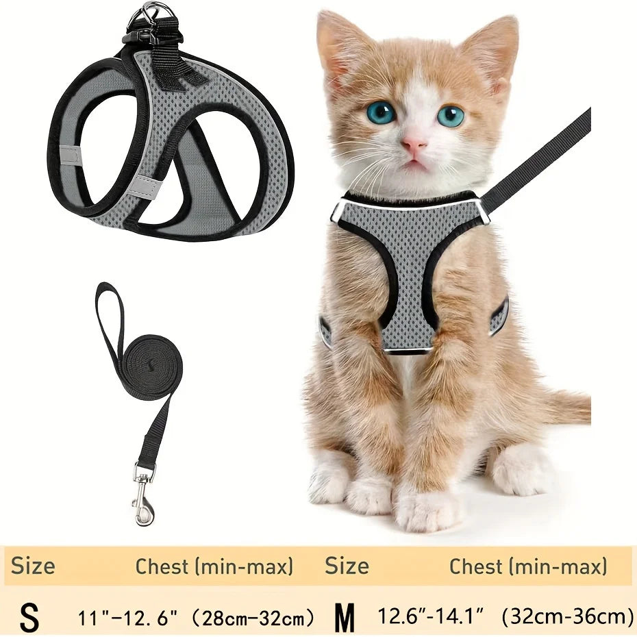 Harnais Anti-Fugue pour Chat – Gilet Mesh Réfléchissant avec Laisse pour Balades en Sécurité